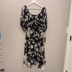 Rachel Zoe Midi Dress Black Floral Western Romantic - Size 8